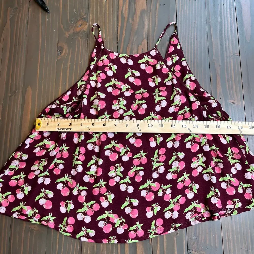 Free People Intimately Worth It Fruit Print Cami Tank Top Burgundy Wine Small